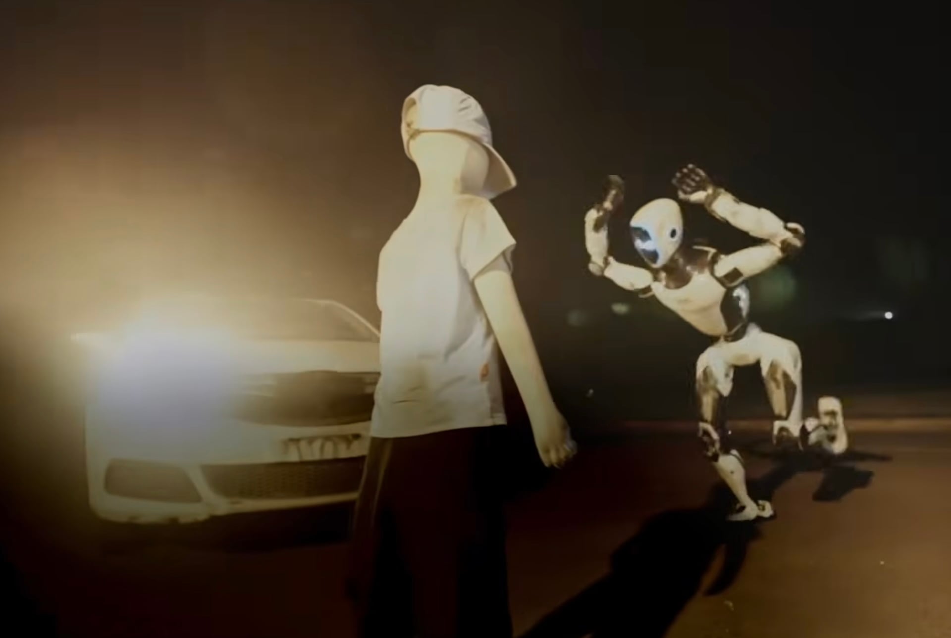 Unitree humanoid robot jumping toward a kid