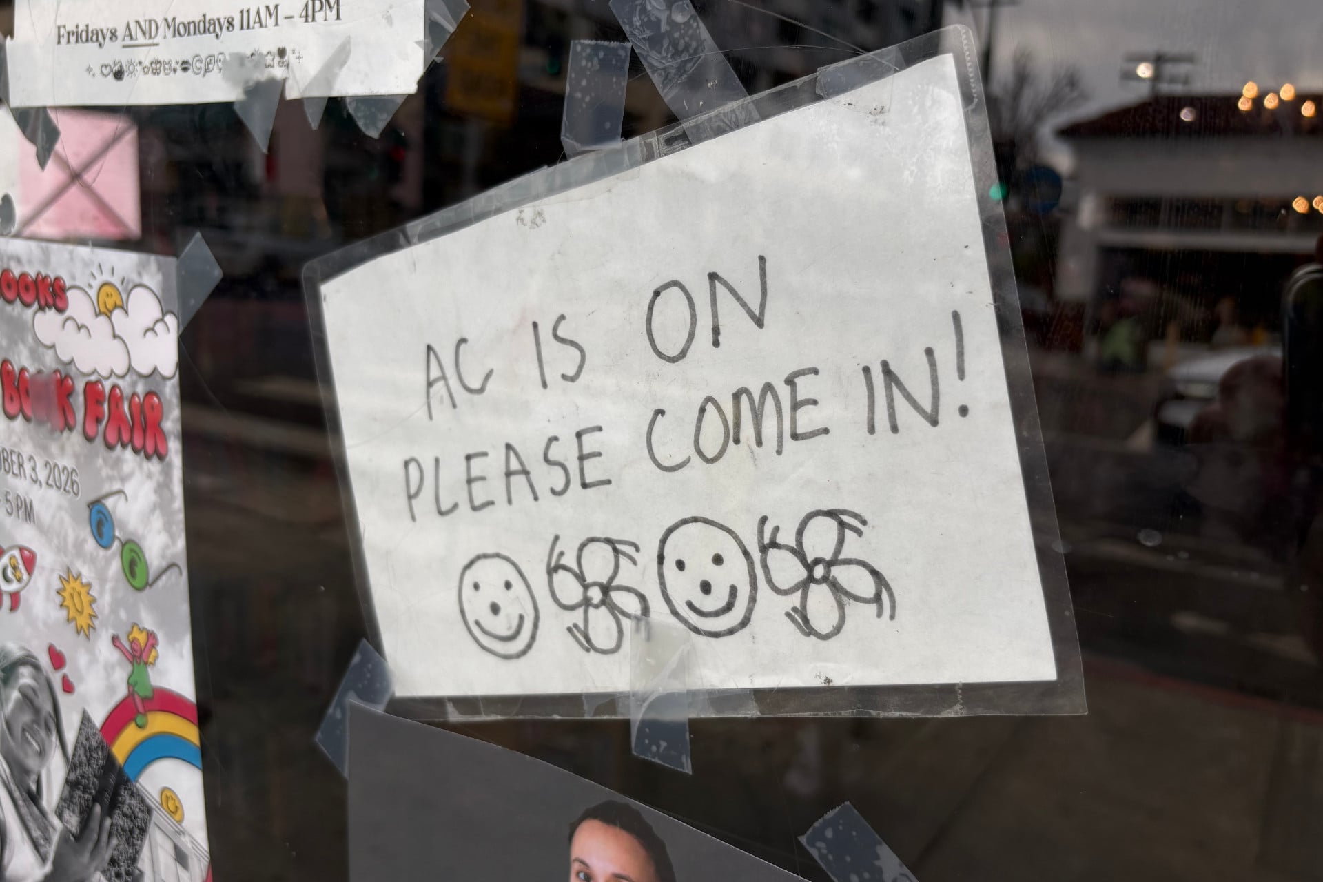 The sign on the door of Verbtim book store in San Diego, California.